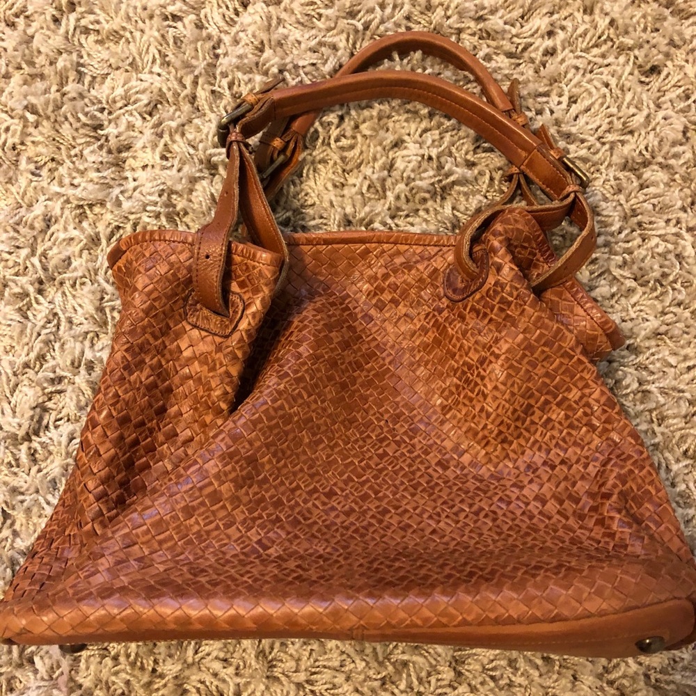 Valentina Italian leather woven large hobo